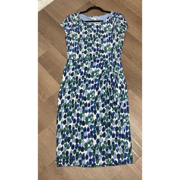 Boden Womens Cap Sleeve Blue Green Leaf Print Dress - Sz 6‎ - Workwear - Picture 3 of 9